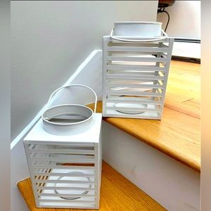 Pottery Barn White Indoor/Outdoor Metal Lanterns, sold as pair